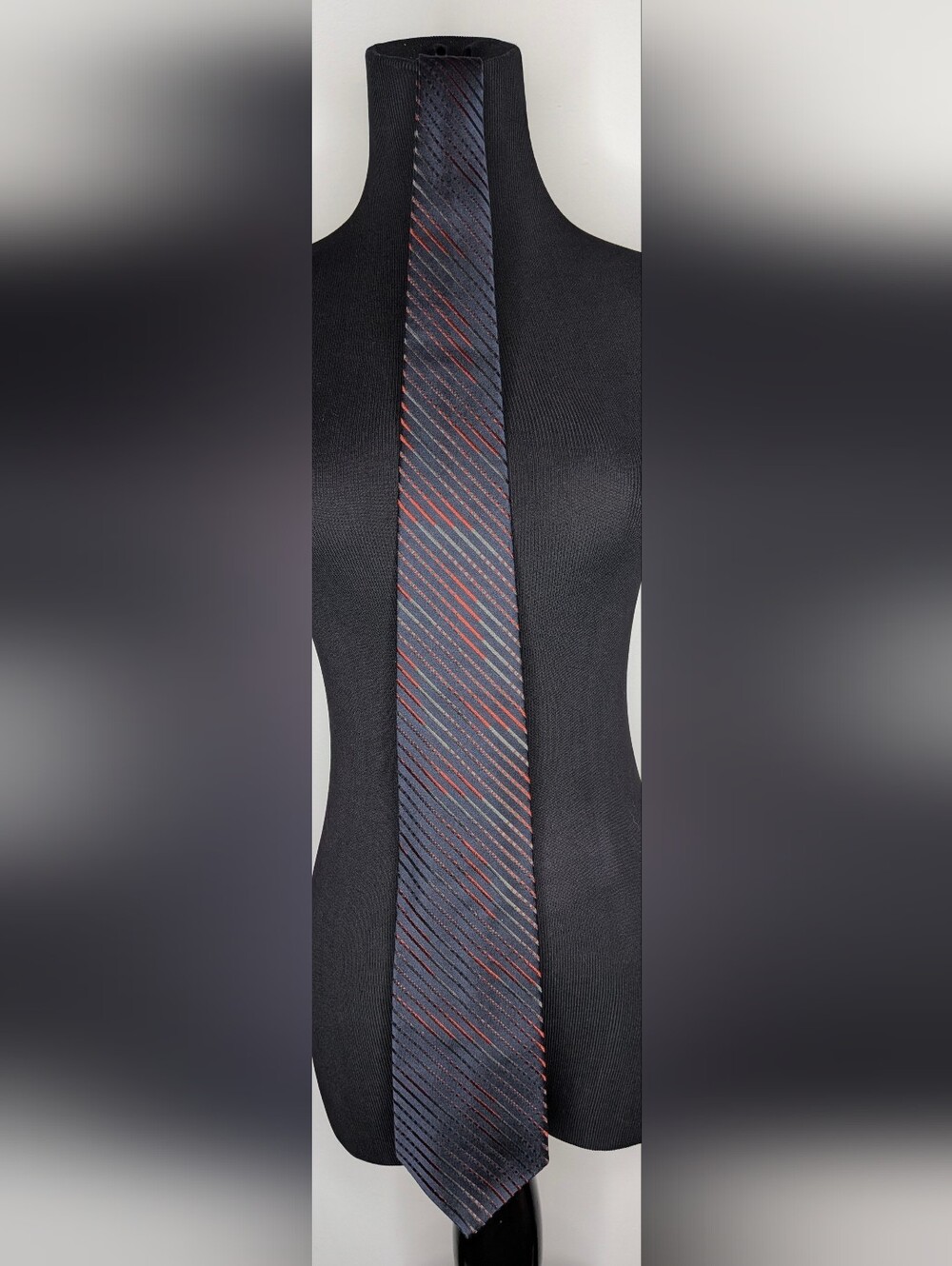 Salvatore Ferragamo Tie 100% Silk Blue Red Diagonal Stripe 3.25” Men's Necktie